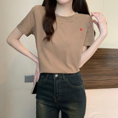 FA39232# 螺纹抖音质量短袖t恤女夏刺绣花短款圆领上衣大码女装  服裝批發女裝批發服飾貨源