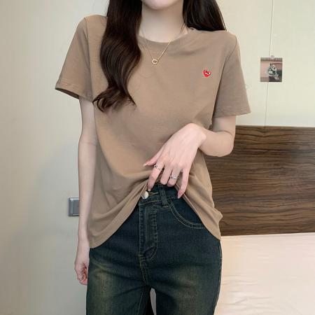 FA39232# 螺纹抖音质量短袖t恤女夏刺绣花短款圆领上衣大码女装  服裝批發女裝批發服飾貨源