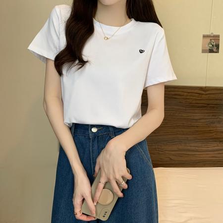 FA39232# 螺纹抖音质量短袖t恤女夏刺绣花短款圆领上衣大码女装  服裝批發女裝批發服飾貨源
