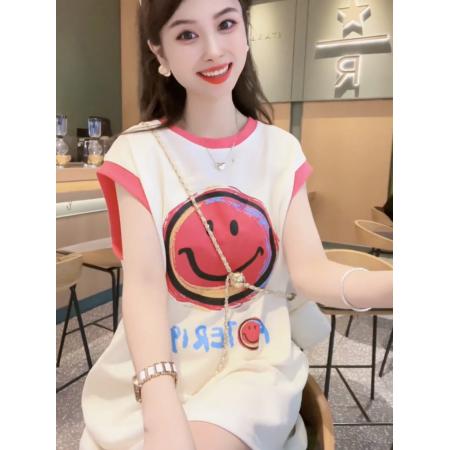 FA39233# 珠地短袖t恤女夏中长款无袖背心潮圆领上衣大码女装200斤  服裝批發女裝批發服飾貨源