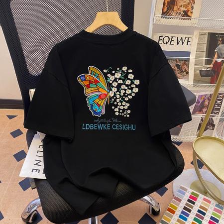 FA39236# 纯棉短袖t恤男夏新款中长宽松刺绣圆领上衣女装  服裝批發女裝批發服飾貨源