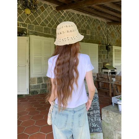 FA39238# 短袖t恤女夏新款刺绣短款修身正肩圆领上衣  服裝批發女裝批發服飾貨源