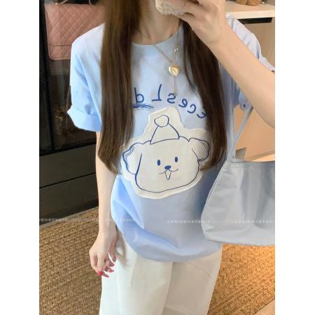 FA39245# 纯棉短袖t恤夏新款潮贴布卡通圆领上衣韩版女装  服裝批發女裝批發服飾貨源
