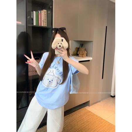FA39245# 纯棉短袖t恤夏新款潮贴布卡通圆领上衣韩版女装  服裝批發女裝批發服飾貨源