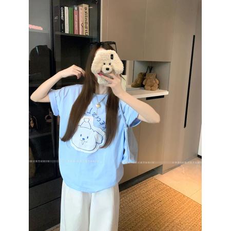 FA39245# 纯棉短袖t恤夏新款潮贴布卡通圆领上衣韩版女装  服裝批發女裝批發服飾貨源