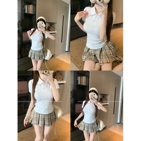 FA39246# 短袖t恤夏新款设计感学院风修身短款POLO领上衣韩版女装  服裝批發女裝批發服飾貨源