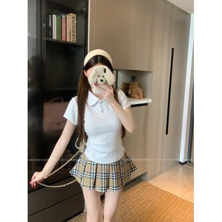 FA39246# 短袖t恤夏新款设计感学院风修身短款POLO领上衣韩版女装  服裝批發女裝批發服飾貨源