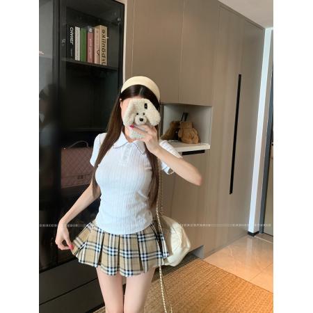 FA39246# 短袖t恤夏新款设计感学院风修身短款POLO领上衣韩版女装  服裝批發女裝批發服飾貨源
