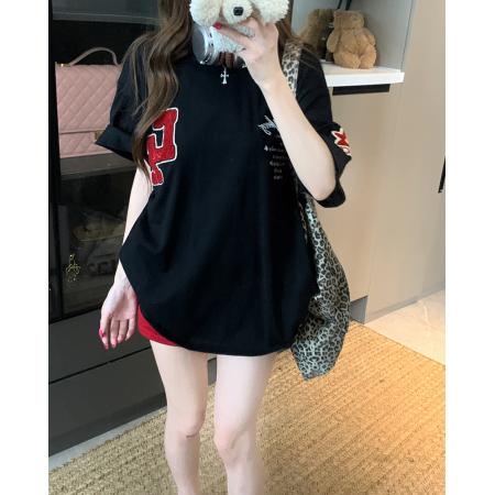 FA39249# 纯棉短袖t恤男夏新款中长宽松刺绣圆领上衣女装  服裝批發女裝批發服飾貨源
