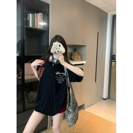 FA39249# 纯棉短袖t恤男夏新款中长宽松刺绣圆领上衣女装  服裝批發女裝批發服飾貨源