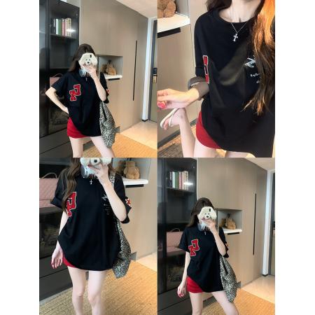 FA39249# 纯棉短袖t恤男夏新款中长宽松刺绣圆领上衣女装  服裝批發女裝批發服飾貨源