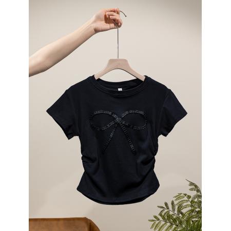 FA39251# 短袖t恤夏潮刺绣正肩修身短款圆领上衣女装  服裝批發女裝批發服飾貨源