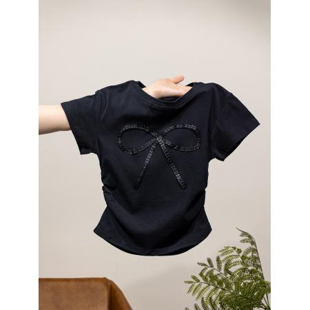 FA39251# 短袖t恤夏潮刺绣正肩修身短款圆领上衣女装  服裝批發女裝批發服飾貨源