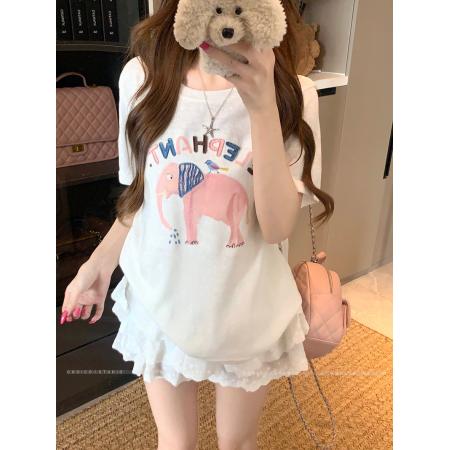 FA39253# 雪花棉短袖t恤夏新款烫钻工艺宽松圆领上衣韩版女装  服裝批發女裝批發服飾貨源