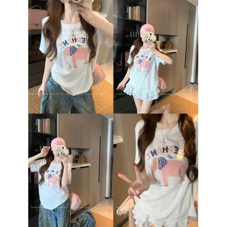 FA39253# 雪花棉短袖t恤夏新款烫钻工艺宽松圆领上衣韩版女装  服裝批發女裝批發服飾貨源