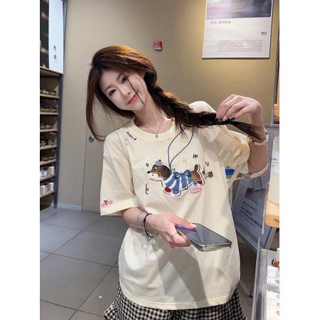 FA39257# 超爽棉短袖t恤夏新款潮刺绣花宽松正肩圆领上衣女装  服裝批發女裝批發服飾貨源