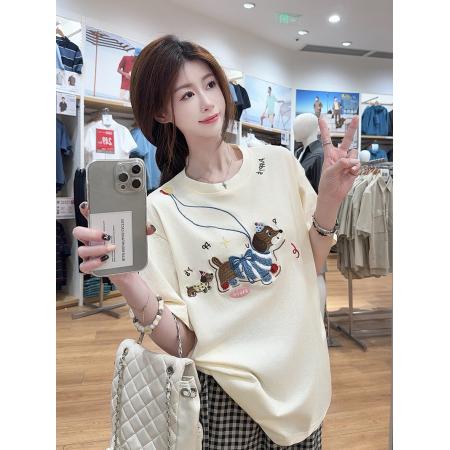 FA39257# 超爽棉短袖t恤夏新款潮刺绣花宽松正肩圆领上衣女装  服裝批發女裝批發服飾貨源
