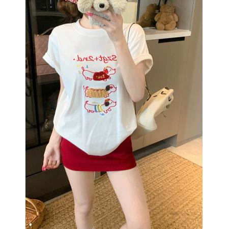 FA39258# 水柔棉双面短袖t恤夏新款潮刺绣花圆领上衣韩版女装  服裝批發女裝批發服飾貨源