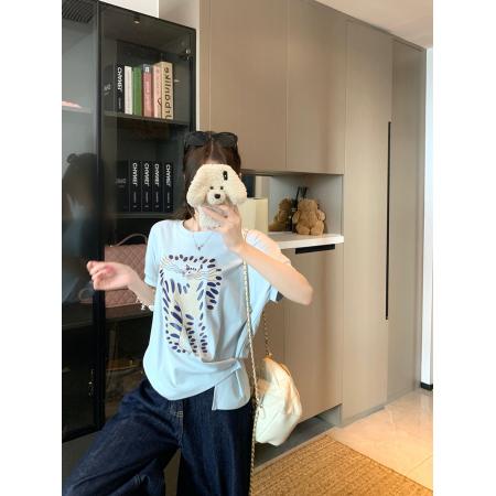 FA39260# 大码女装200斤1*1螺纹短袖t恤夏新款潮短款宽松圆领上衣  服裝批發女裝批發服飾貨源