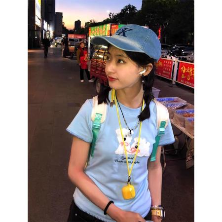 FA39261# 螺纹短袖t恤夏新款刺绣花短款修身圆领上衣女装  服裝批發女裝批發服飾貨源