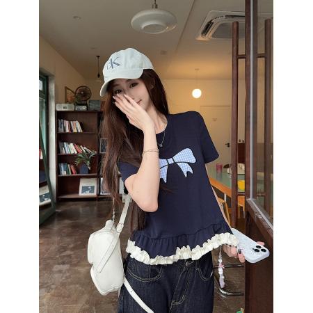 FA39265# 纯棉螺纹短袖t恤夏潮新款甜美下摆短款修身圆领上衣女装  服裝批發女裝批發服飾貨源