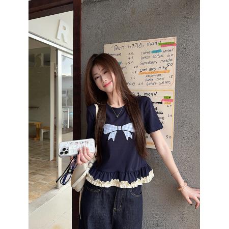 FA39265# 纯棉螺纹短袖t恤夏潮新款甜美下摆短款修身圆领上衣女装  服裝批發女裝批發服飾貨源