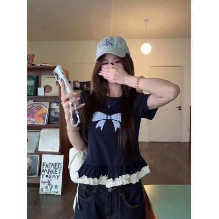 FA39265# 纯棉螺纹短袖t恤夏潮新款甜美下摆短款修身圆领上衣女装  服裝批發女裝批發服飾貨源