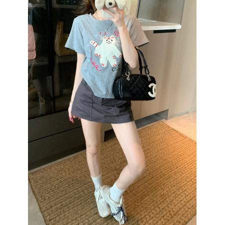FA39270# 纯棉螺纹短袖t恤夏短款修身卡通刺绣花圆领韩版上衣女装  服裝批發女裝批發服飾貨源