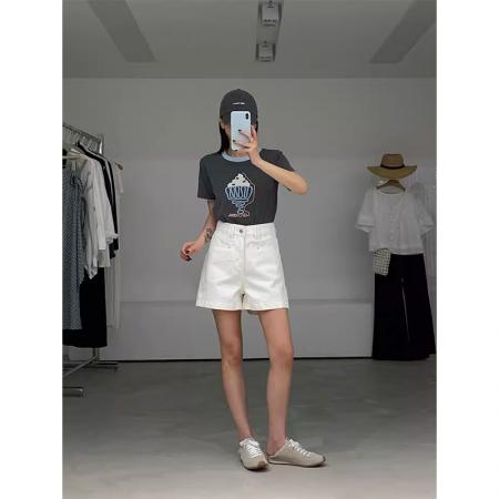 FA39272# 大码女装200斤纯棉螺纹短袖t恤夏刺绣花撞色圆领韩版上衣  服裝批發女裝批發服飾貨源