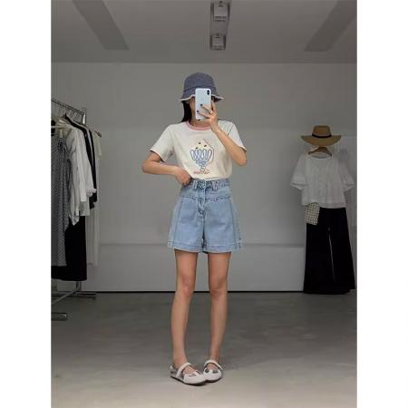 FA39272# 大码女装200斤纯棉螺纹短袖t恤夏刺绣花撞色圆领韩版上衣  服裝批發女裝批發服飾貨源