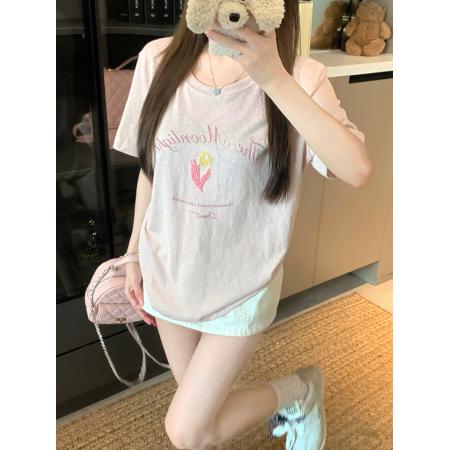 FA39275# 大码女装200斤雪花亚麻短袖t恤夏潮刺绣花宽松圆领上衣  服裝批發女裝批發服飾貨源