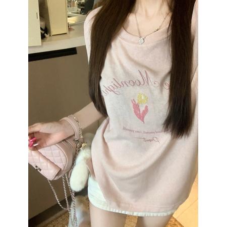 FA39275# 大码女装200斤雪花亚麻短袖t恤夏潮刺绣花宽松圆领上衣  服裝批發女裝批發服飾貨源