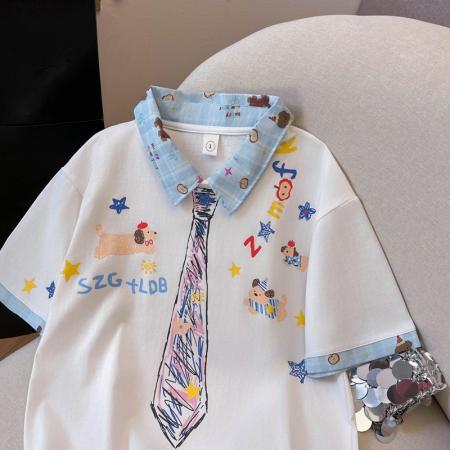 FA39276# 纯棉短袖t恤夏潮新款中长款宽松POLO领上衣韩版女装  服裝批發女裝批發服飾貨源