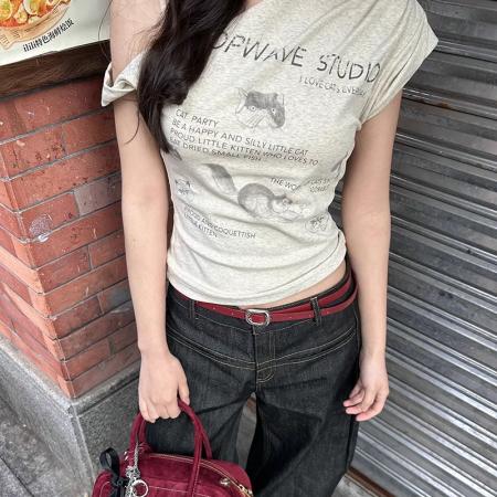 FA39277# 短袖t恤夏新款短款修身不规则露肩斜领上衣女装  服裝批發女裝批發服飾貨源