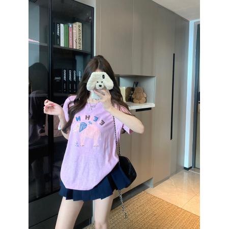 FA39278# 大码女装200斤雪花棉短袖t恤夏新款宽松刺绣花圆领上衣  服裝批發女裝批發服飾貨源