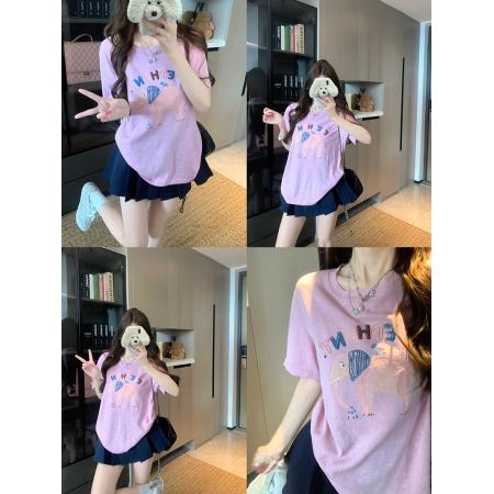 FA39278# 大码女装200斤雪花棉短袖t恤夏新款宽松刺绣花圆领上衣  服裝批發女裝批發服飾貨源