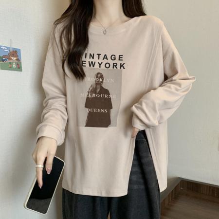 FA39291# 原版质量卫衣女薄款潮初秋新款宽松圆领开叉下摆韩版上衣  服裝批發女裝批發服飾貨源