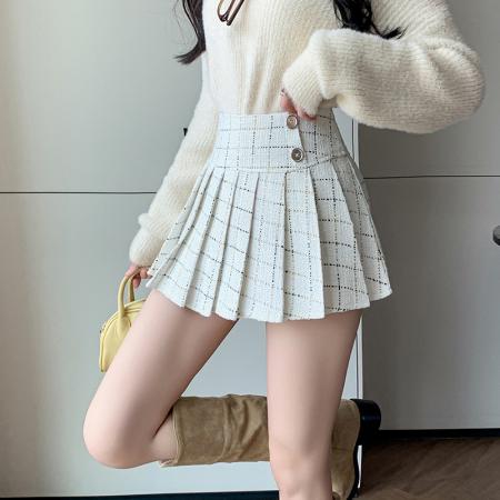 FA39309# 秋冬款小香风辣妹裙百褶半身裙女jk学院风a字短裙  服裝批發女裝批發服飾貨源