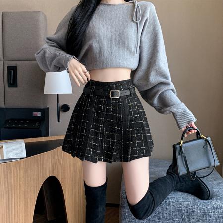 FA39310# 小香风百褶裙女秋冬款A字半身裙辣妹高腰短裙子  服裝批發女裝批發服飾貨源
