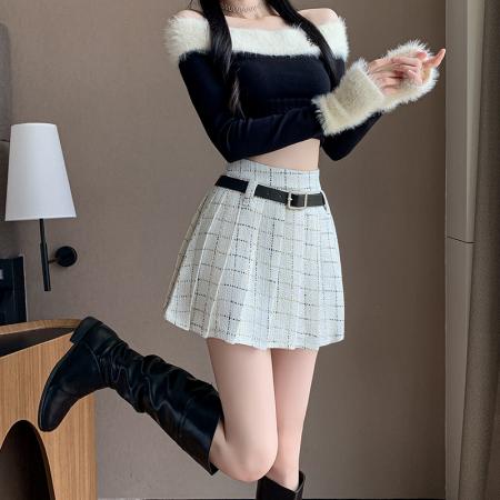 FA39310# 小香风百褶裙女秋冬款A字半身裙辣妹高腰短裙子  服裝批發女裝批發服飾貨源