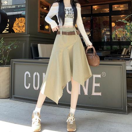 FA39347# 美拉德艺术感不规则半身裙女秋季新款辣妹设计感牛仔中长裙子  服裝批發女裝批發服飾貨源