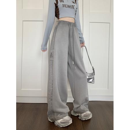 FA39366# 原版包边高街条纹运动裤女秋季美式卫裤宽松休闲裤子  服裝批發女裝批發服飾貨源