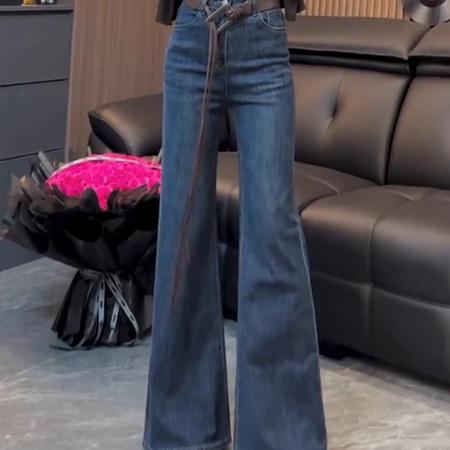 FA39390# 高腰弹力微喇牛仔裤女秋款大码显瘦不贴腿喇叭裤  服裝批發女裝批發服飾貨源