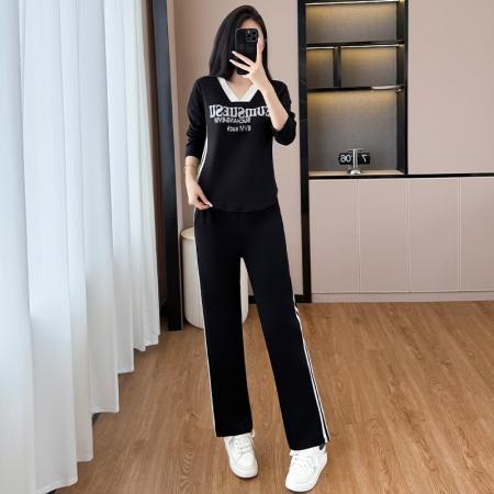 FA39401# 秋季新款大码女装休闲运动套装胖女孩时尚减龄上衣阔腿裤两件套女  服裝批發女裝批發服飾貨源