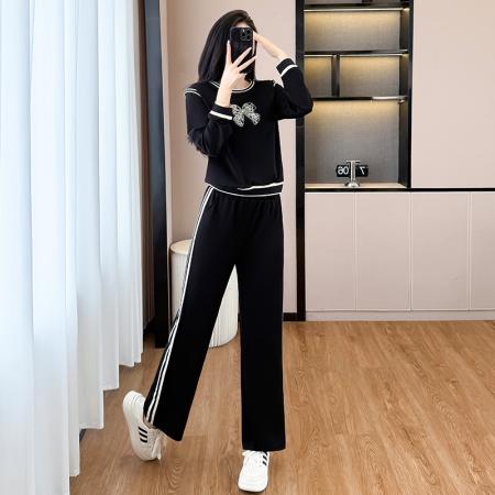 FA39402# 秋季新款大码女装休闲运动套装胖女孩时尚印花上衣阔腿裤两件套女  服裝批發女裝批發服飾貨源