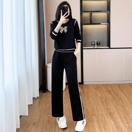 FA39402# 秋季新款大码女装休闲运动套装胖女孩时尚印花上衣阔腿裤两件套女  服裝批發女裝批發服飾貨源