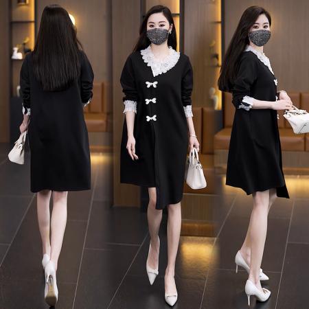 FA39407# 秋季新款大码女装长袖连衣裙时尚胖妹妹宽松遮肚子中长款裙子  服裝批發女裝批發服飾貨源