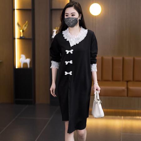 FA39407# 秋季新款大码女装长袖连衣裙时尚胖妹妹宽松遮肚子中长款裙子  服裝批發女裝批發服飾貨源