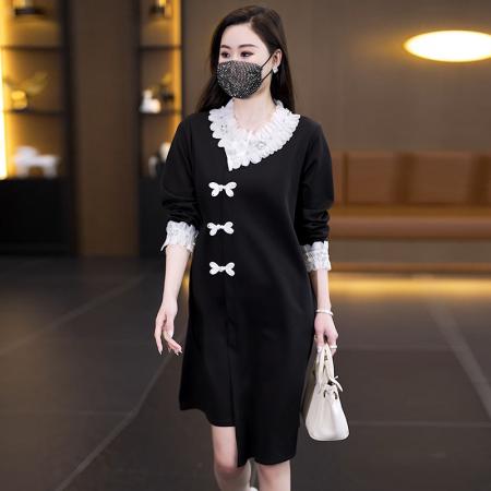 FA39407# 秋季新款大码女装长袖连衣裙时尚胖妹妹宽松遮肚子中长款裙子  服裝批發女裝批發服飾貨源