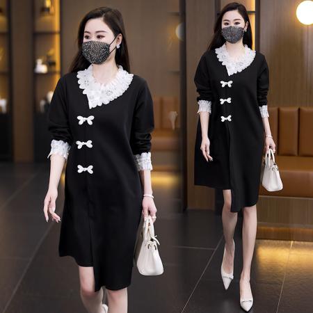 FA39407# 秋季新款大码女装长袖连衣裙时尚胖妹妹宽松遮肚子中长款裙子  服裝批發女裝批發服飾貨源